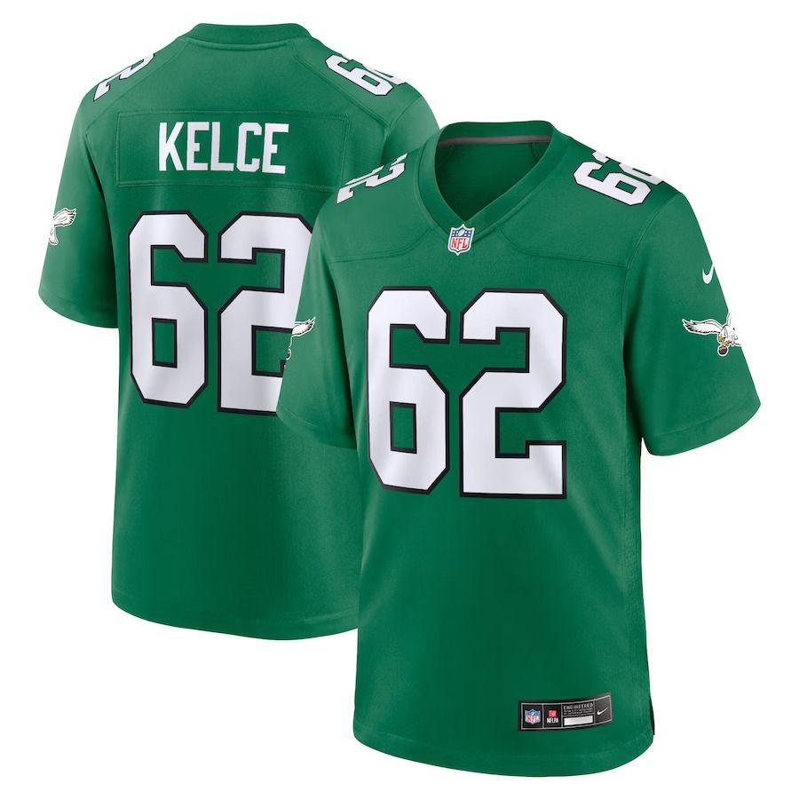 Men Philadelphia Eagles #62 Jason Kelce Nike Kelly Green Alternate Game Player NFL Jersey